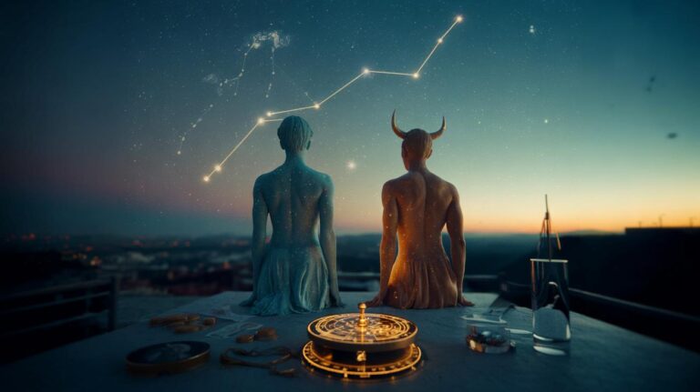 Illustration von Wassermann und Stier, die am 19. März 2026 die Weichen für finanziellen Erfolg stellen