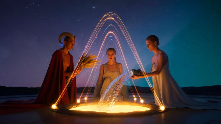 Illustration von drei Sternzeichen – Widder, Jungfrau und Wassermann –, die am 19. März 2026 außergewöhnliche Chancen anziehen