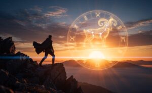 Illustration von einem täglichen Horoskop für den 21. März 2026 mit Sonne im Widder und aufsteigender Energie