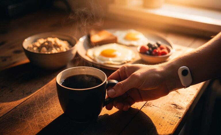 Illustration von Kaffee vor dem Frühstück und dessen Wirkung auf den Insulinspiegel