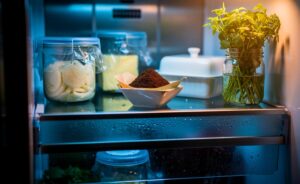 Illustration von einem Kaffeefilter mit gemahlenem Kaffee im Kühlschrank zur Geruchsneutralisierung