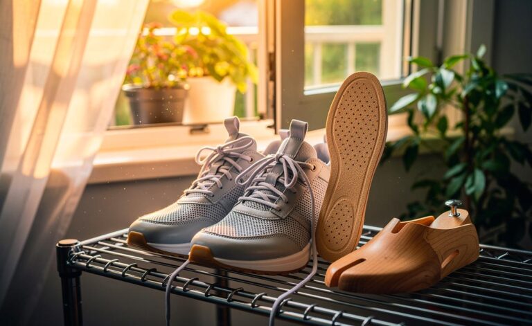 Illustration von [regelmäßigem Lüften von Schuhen im Sommer zur natürlichen Reduktion von Schweißgeruch]